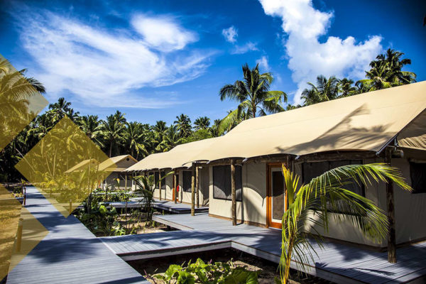 Exterior of tent resorts in Seychelles