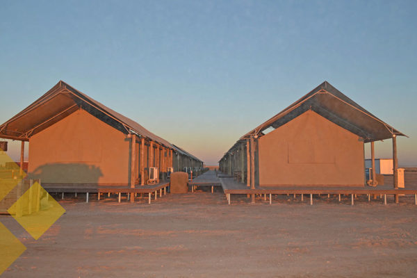 Close up of tent camp in the desert